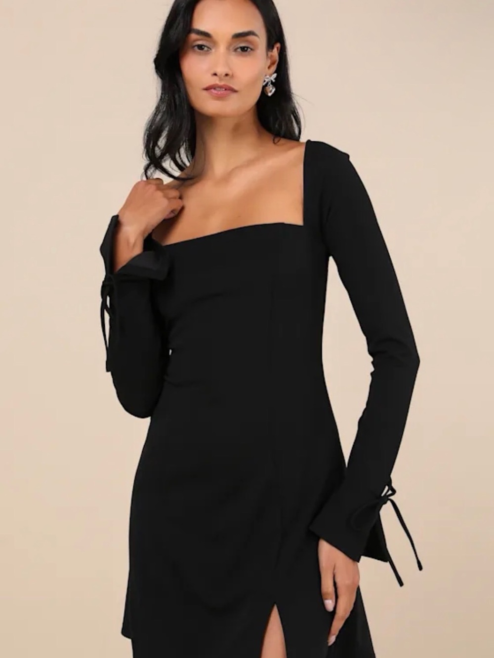 Adored Treatment Black Long Sleeve Tie Cuff Mini Dress